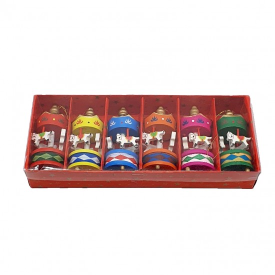 Carusel lemn ornament 6/set
