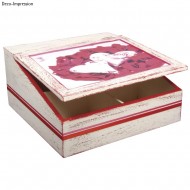 Cutie lemn natur, capac rabatabil, FSC Mix, 24x24x12 cm, 4 compartimente