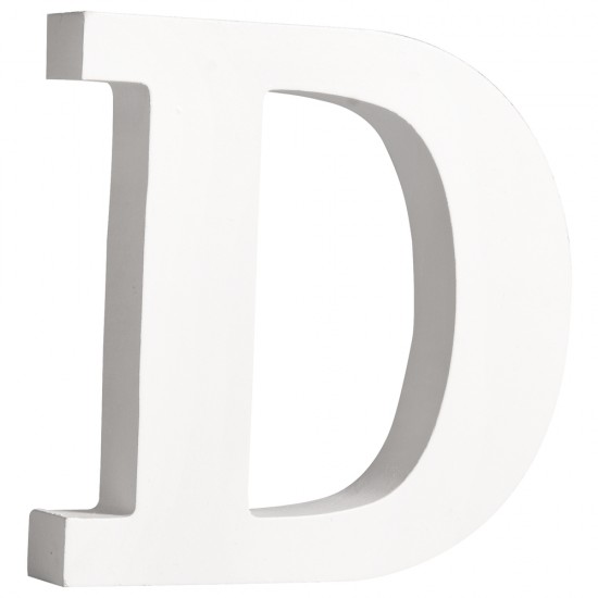 Litera D din lemn, Rayher, culoare alba, inaltime 11 cm, grosime 2 cm