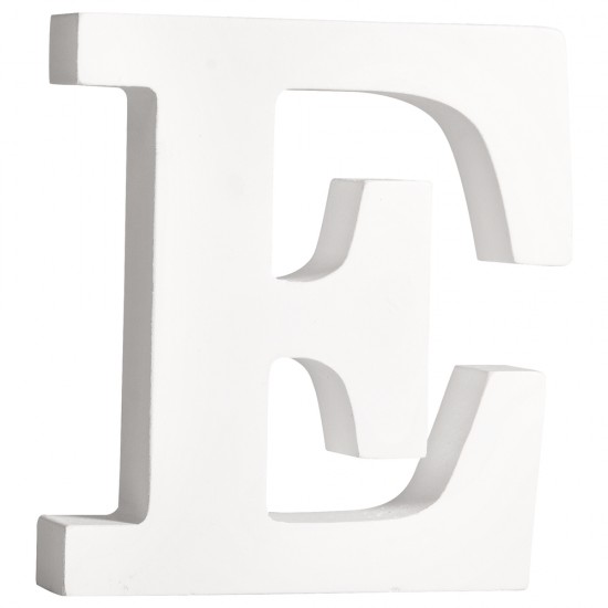 Litera E din lemn, Rayher, culoare alba, inaltime 11 cm, grosime 2 cm