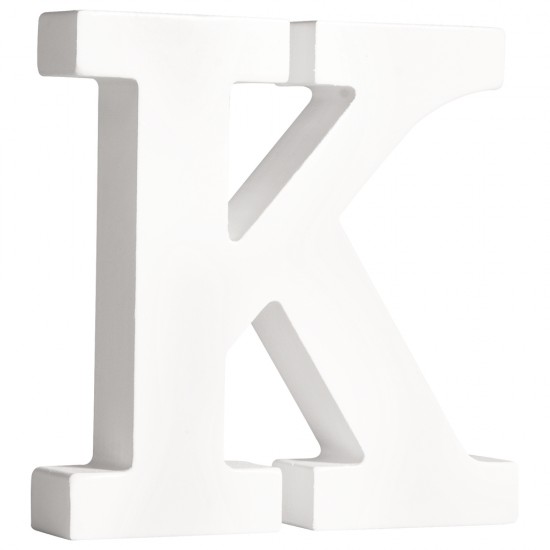 Litera K din lemn, Rayher, culoare alba, inaltime 11 cm, grosime 2 cm