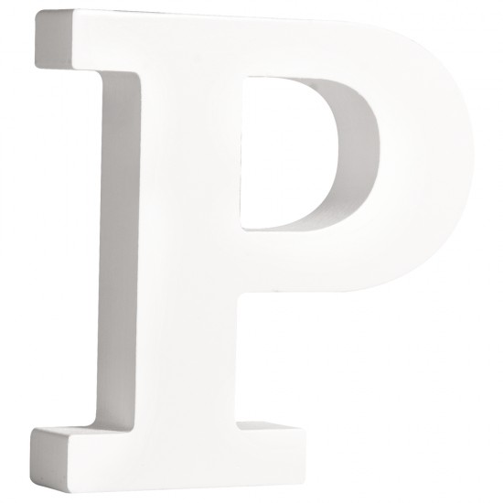 Litera P din lemn, Rayher, culoare alba, inaltime 11 cm, grosime 2 cm