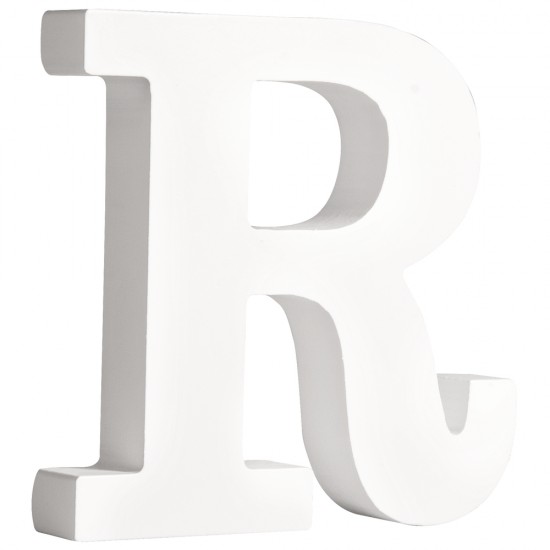 Litera R din lemn, Rayher, culoare alba, inaltime 11 cm, grosime 2 cm