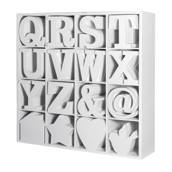 Display alphabet&signs MDF, 192 -pcs, 2-piece Display, alb
