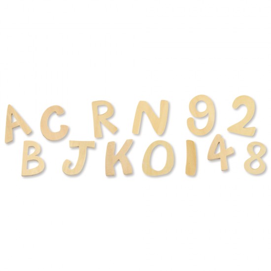 Disp.wooden letters+numbers,FSC Mix Cred, 42x36cm, 540 parts