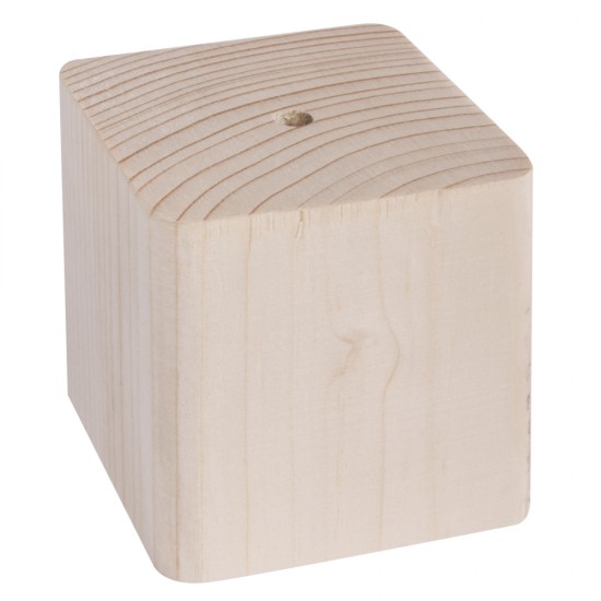 Baza lemn natur, 5.5x5.5x5.5cm, diam.orificiu 5.5 mm, adancime orificiu 2.5 cm