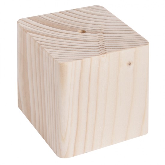 Baza lemn natur, 6.5x6.5x6.5 cm, diam.orificiu 5.5 mm, adancime orificiu 2.5 cm