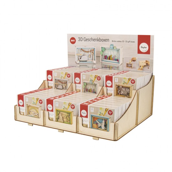 Display 3D gift boxes, FSCMixCred., 40x35x15.6cm, 6 designs x 6pcs, 36pcs