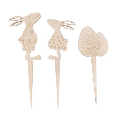 Decoratiuni din lemn Prieteni de Paste, dimensiune 7,5x20,5cm, 3 modele/set, culoare natur