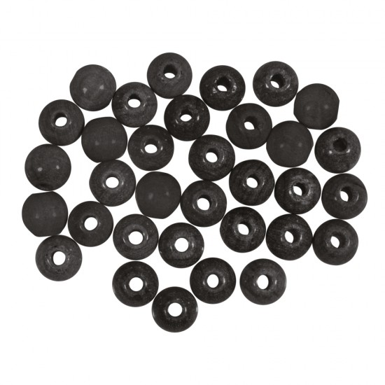 Wooden balls drilled FSC 100%, mat, 8mm, black, tab-bag 65pcs