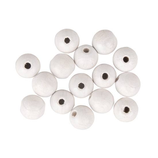 Wooden balls drilled FSC 100%, mat, 10mm, white, tab-bag 35pcs
