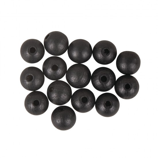 Wooden balls drilled FSC 100%, mat, 10mm, black, tab-bag 35pcs