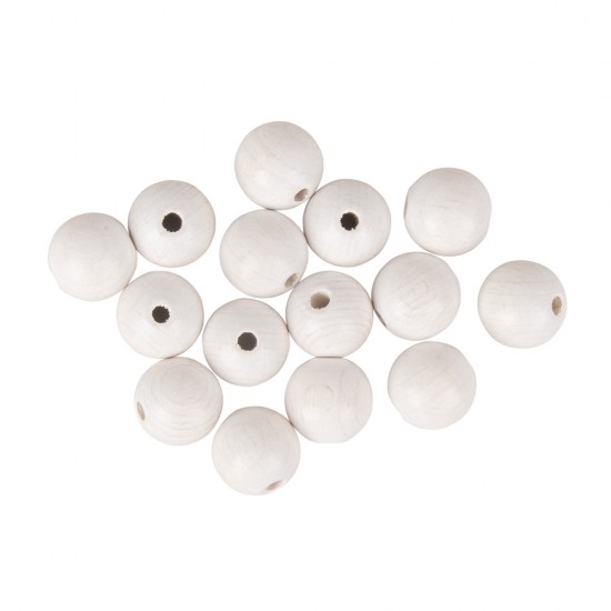 Wooden balls drilled FSC 100%, mat, 15mm, white, tab-bag 15pcs