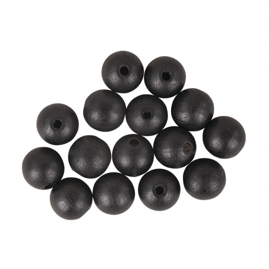 Wooden balls drilled FSC 100%, mat, 15mm, black, tab-bag 15pcs