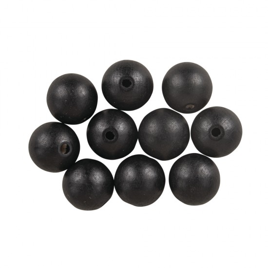Wooden balls drilled FSC 100%, mat, 20mm, black, tab-bag 8pcs