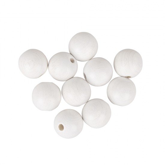 Wooden balls drilled FSC 100%, mat, 25mm, white, tab-bag 6pcs