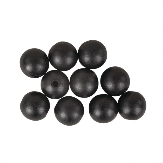 Wooden balls drilled FSC 100%, mat, 25mm, black, tab-bag 6pcs