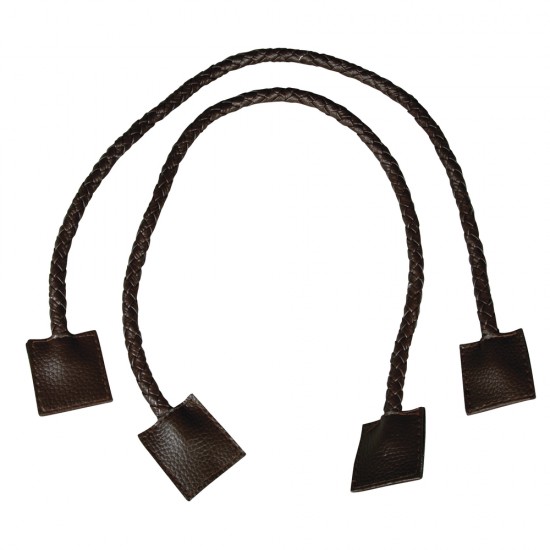 Leatherette bag handles, chocolate, 70x1.2cm, braided, tab-bag 1 pair