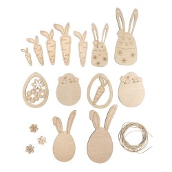 Ghirlandă din lemn de Paște, Rayher ,1,8-11,8cm, asortat, + snur, cutie 1 set, natural,