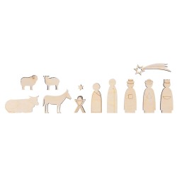 Figurine decor lemn "Familia Sfanta", Rayher , 1-7,5 cm, grosime 6 mm, 12/set