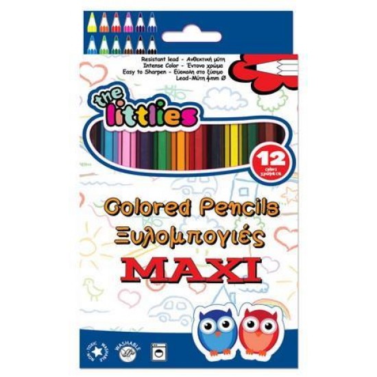 Creioane colorate LITTLIES MAXI, groase, 12 culori luminoase si intense, usor de ascutit