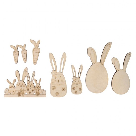 Iepurași și prieteni de Paște din lemn, credit FSC Mix 4-8,8 cm,  8 /set , Rayher