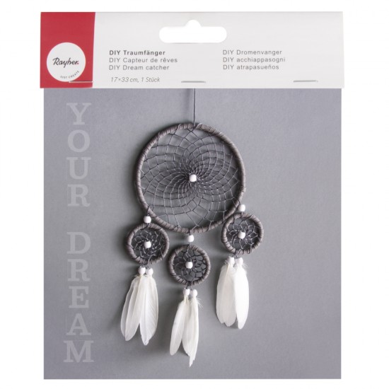 Kit creativ: DIY DreamCatcher, 17x33cm, alb / gri, tab-sac 1buc.