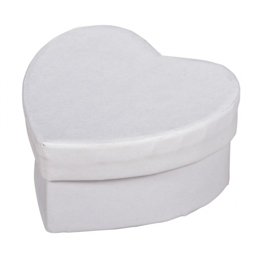 Set cutiute Rayher, in forma de inimioara, din papier mache, culoare alb, dimensiune 3 cm, 4/set