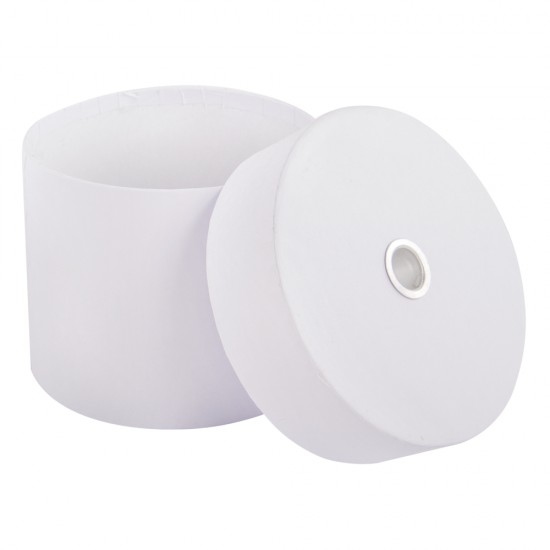 Papier mache cutie, rotund, FSC Rec. 100%, alb, 10x8cm, cu suport de aluminiu pentru lumanari ø1,4cm