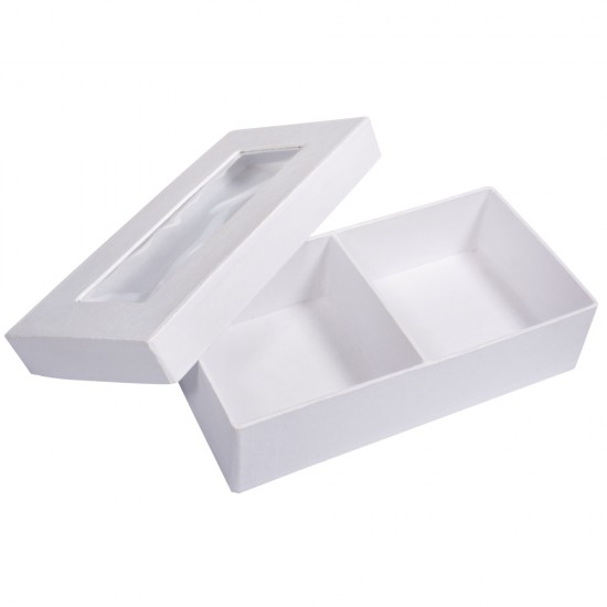 Papier mache cutie compartimentata cu fereastra, FSC reciclat 100%, alb, 16.5x8.5x4.5cm