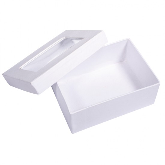 Papier mache cutie compartimentata cu fereastra, FSC reciclat 100%, alb, 10.5x7.7x4.4cm
