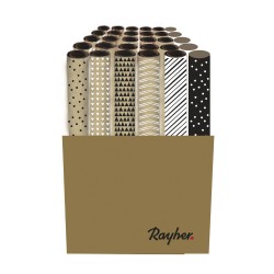 Disp. kraft-gift wrap, FSC MixCredit, 6 designs x per 5 rolls, 70g/m2