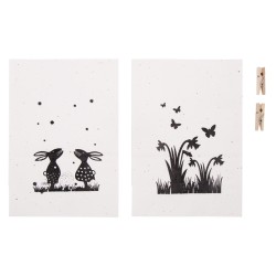 Sacosa de hartie Paste cu cletisori din lemn, alb, 14x19.7x8cm, 2/set