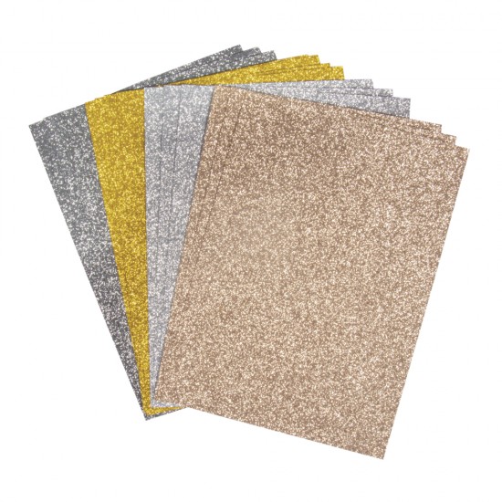 Glittered paper mix - Basics,A5,self-adh, 14.8x21cm, 130g/m2, 4 colours, 12 sheets