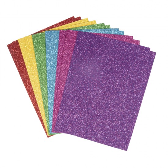 Glittered paper mix - Colourful,A5,adh., 14.8x21cm, 130g/m2, 6 colours, 12 sheets