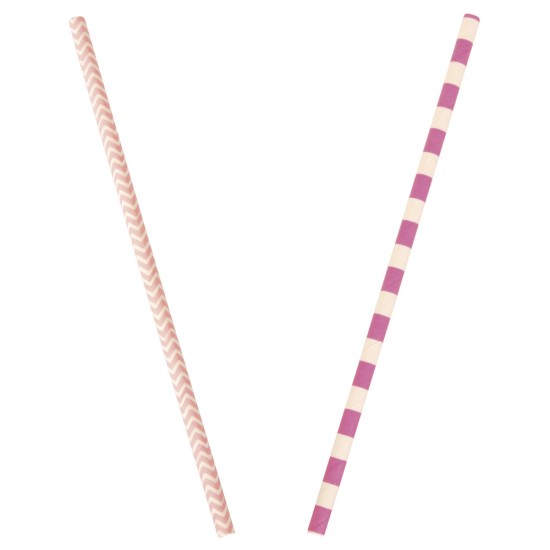 Paper straw food grade, roz striped , tab-bag 25pc