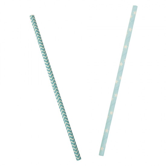 Paper straw food grade, Blue jagged, tab-bag 25pc
