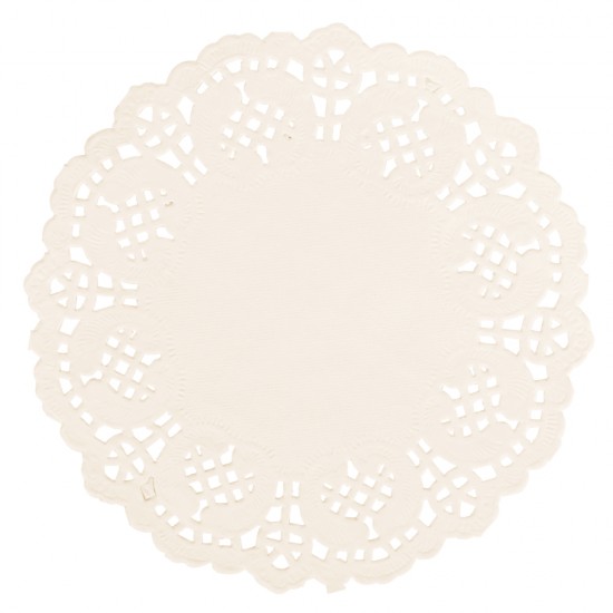 Lace paper round, 14cm o, cream, tab-bag 30pcs