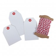 Etichete cadou Rayher, albe, 3 dimensiuni, sfoara alb-rosu