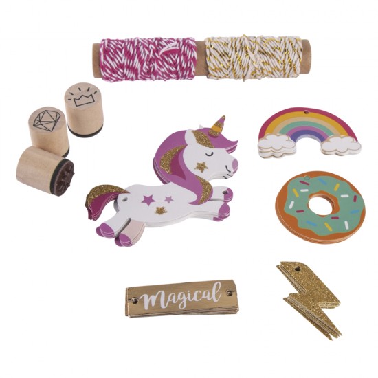 Set cadou Unicorn, etichete + snur + stampile