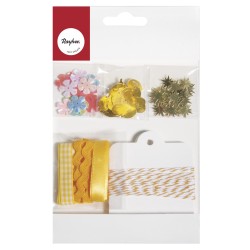 Kit Rayher cu paiete, panglici si etichete, galben, asortat