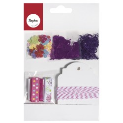 Kit Rayher cu paiete, panglici si etichete, roz, asortat