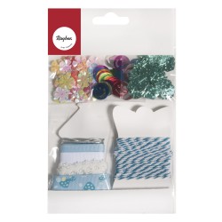 Kit Rayher cu paiete, panglici si etichete, albastru, asortat