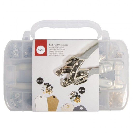Clește pentru orificii și ochi, 160 capse ø 3+5mm, Rayher Clește pentru orificii și ochi, 160 capse ø 3+5mm, Rayher