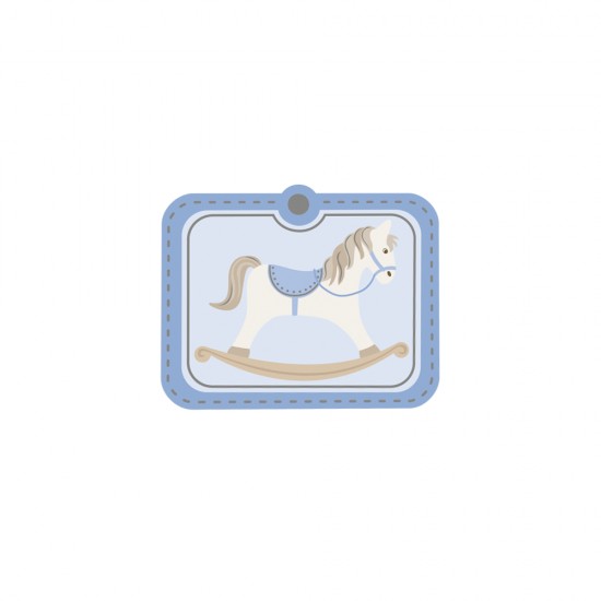 Element decorativ din hartie 3D: Rocking horse, baby blue, 4x3,3cm, self-adhesive, tab
