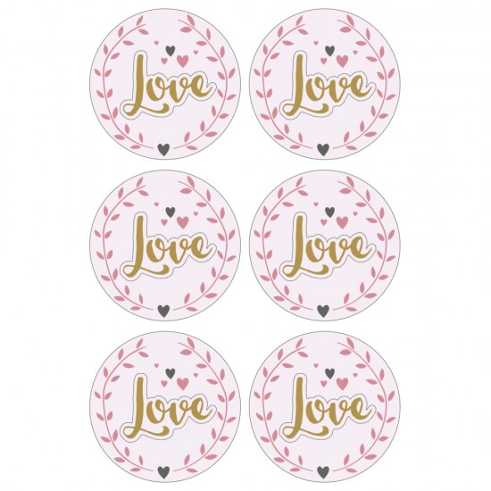 Deco hartie 3D, Love, adeziva, pale-pink, 4 cm, 6 buc/set