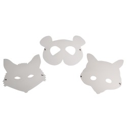 Papier mache masti Trio: Animale, FSC reciclat 100%, 3 deisgn-uri, banda cu elastic