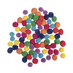 Pompom mix, 15mm ø, rainbow, colour-sorted, tab-bag 80pcs Pompom mix, 15mm ø, rainbow, colour-sorted, tab-bag 80pcs