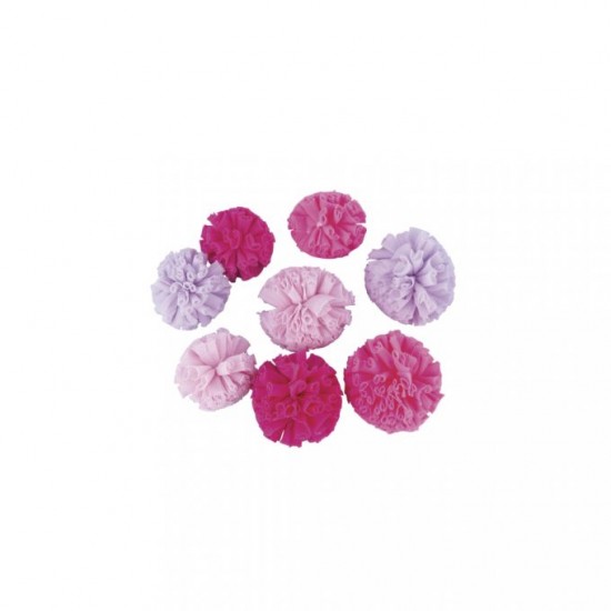 Pomponi Rayher din tul, nuante de roz, 4 si 5 cm, 8/set