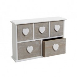 Dulapior din lemn, cu 5 sertare decorate cu inimioare, dimensiune 35x9x24 cm Dulapior din lemn, cu 5 sertare decorate cu inimioare, dimensiune 35x9x24 cm